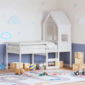 Visoka postelja s streho bela 90x190 cm trdna borovina