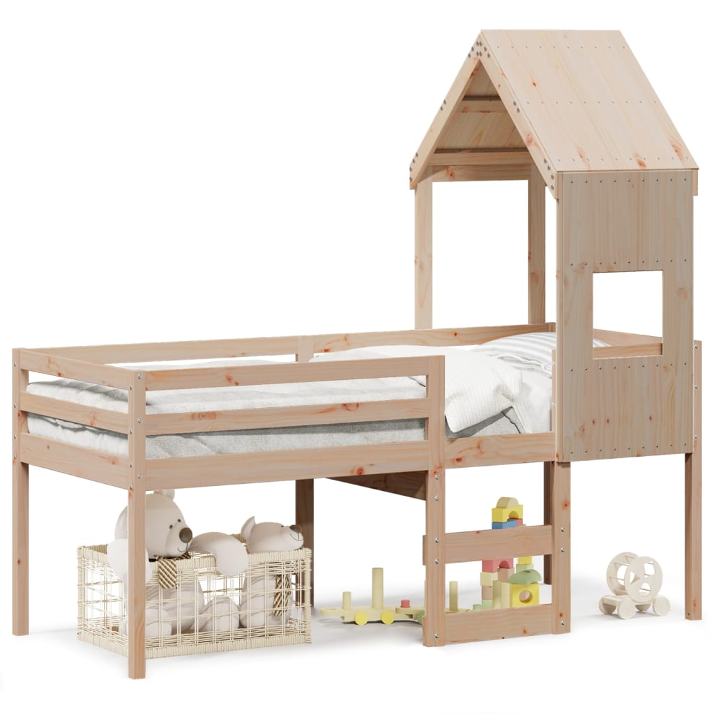 Thumbnail - vidaXL Hochbett mit Dach 75x190 cm Massivholz Kiefer