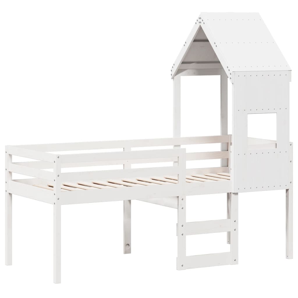vidaXL Hoogslaper met huisje 75x190 cm massief grenenhout wit afbeelding