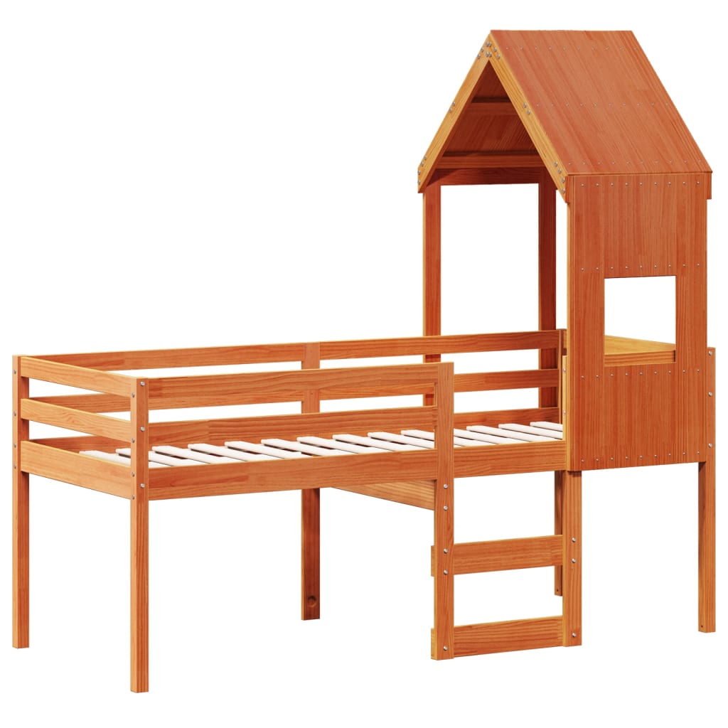 vidaXL Hoogslaper met dak massief grenenhout wasbruin 75x190 cm bruin, foto 2