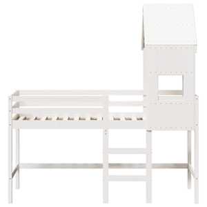 Posteljni okvir z lestvijo in streho bel 90x190 cm borovina - slika 4