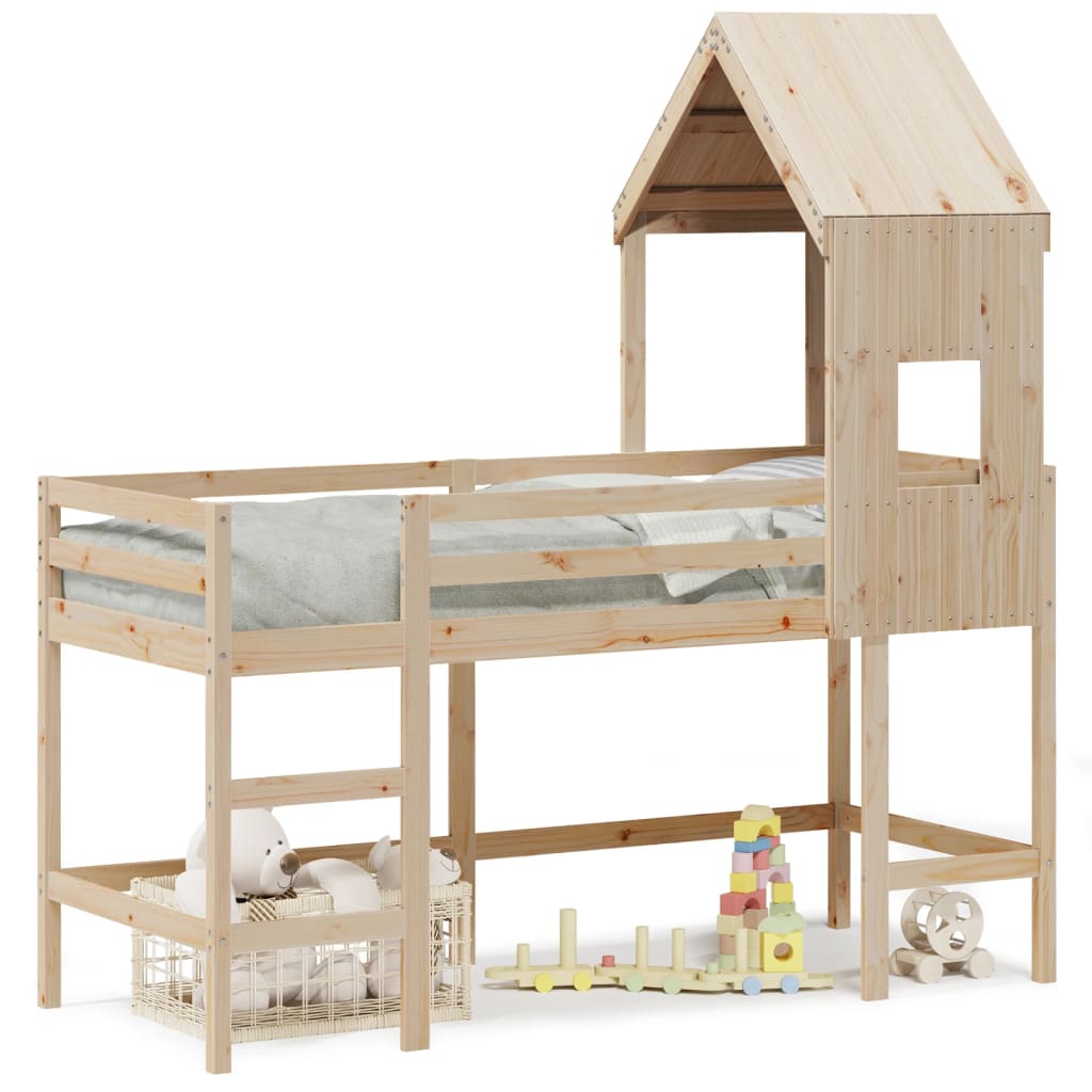 vidaXL Halfhoogslaper met ladder en bedhuis grenenhout 80x200 cm bruin, foto 3