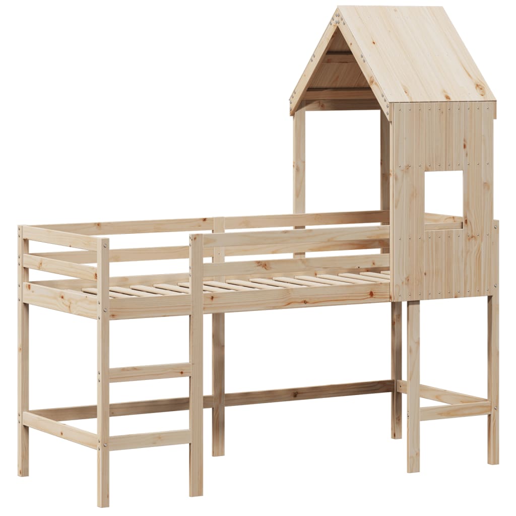 vidaXL Halfhoogslaper met ladder en bedhuis grenenhout 80x200 cm afbeelding