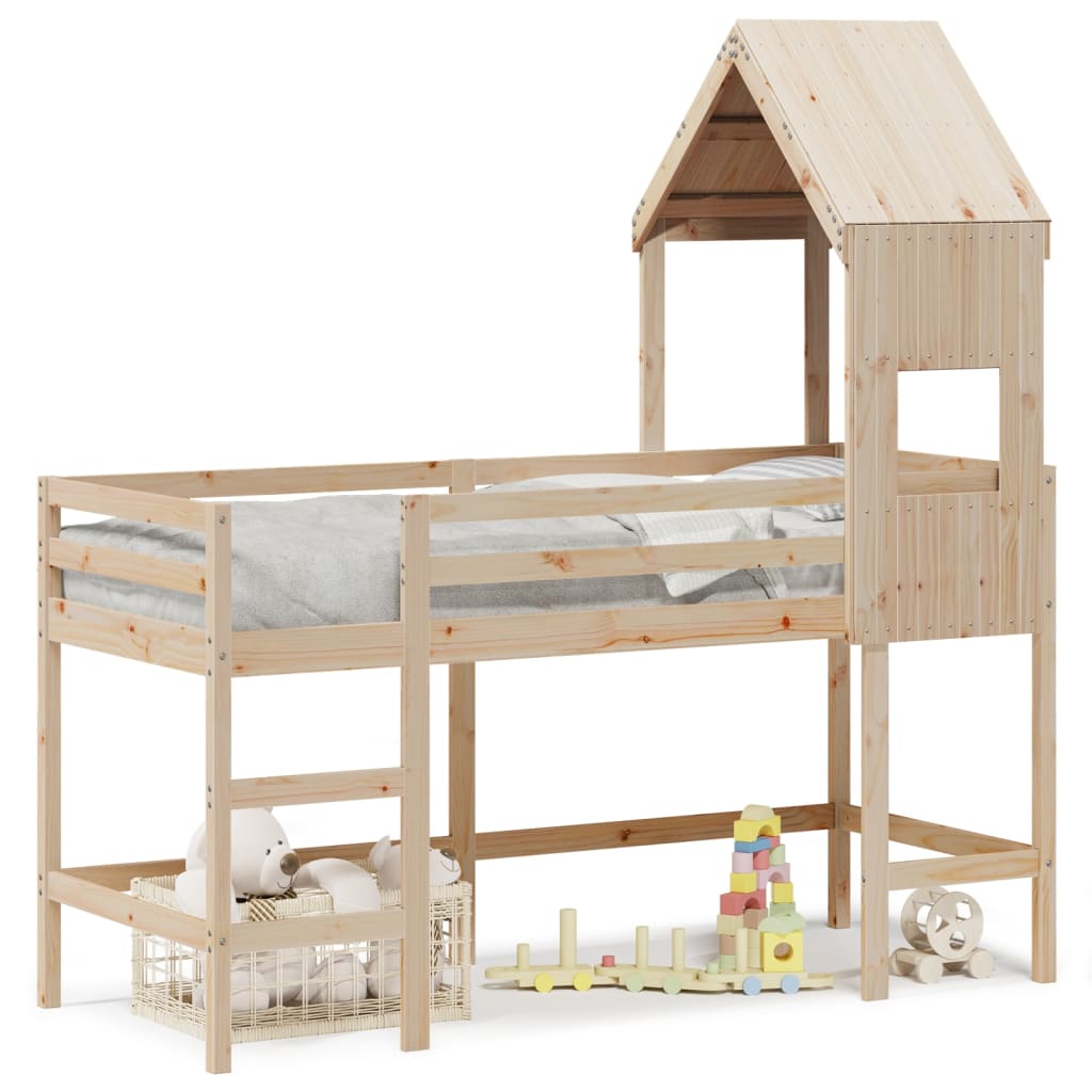 Thumbnail - vidaXL Hochbett mit Leiter und Dach 90x190 cm Massivholz Kiefer