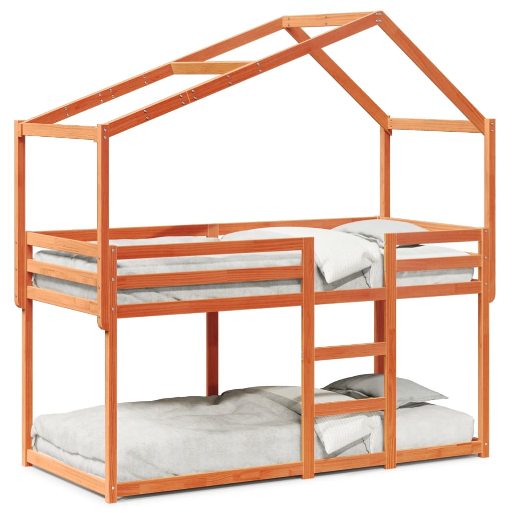 Thumbnail - vidaXL Etagenbett mit Dach Wachsbraun 80x200 cm Massivholz Kiefer