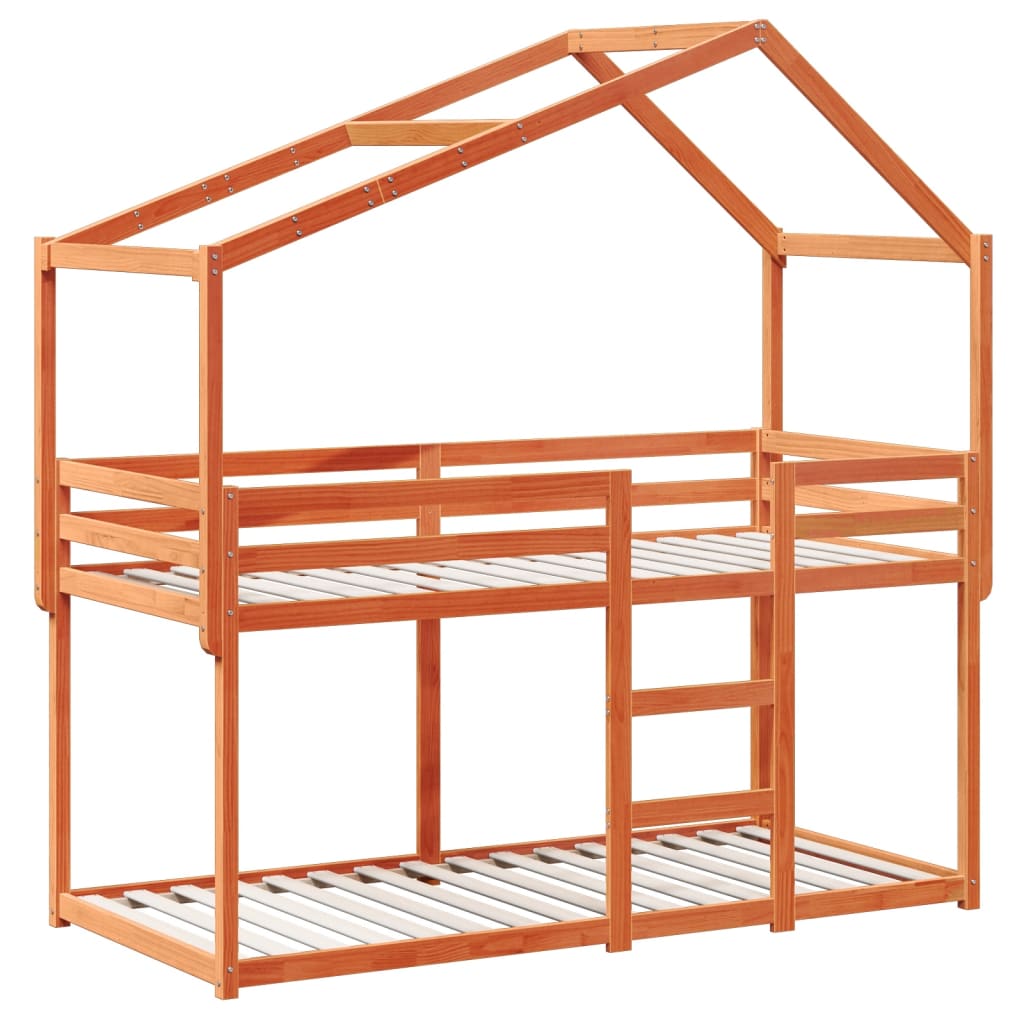 vidaXL Stapelbed met dak massief grenenhout wasbruin 80x200 cm afbeelding