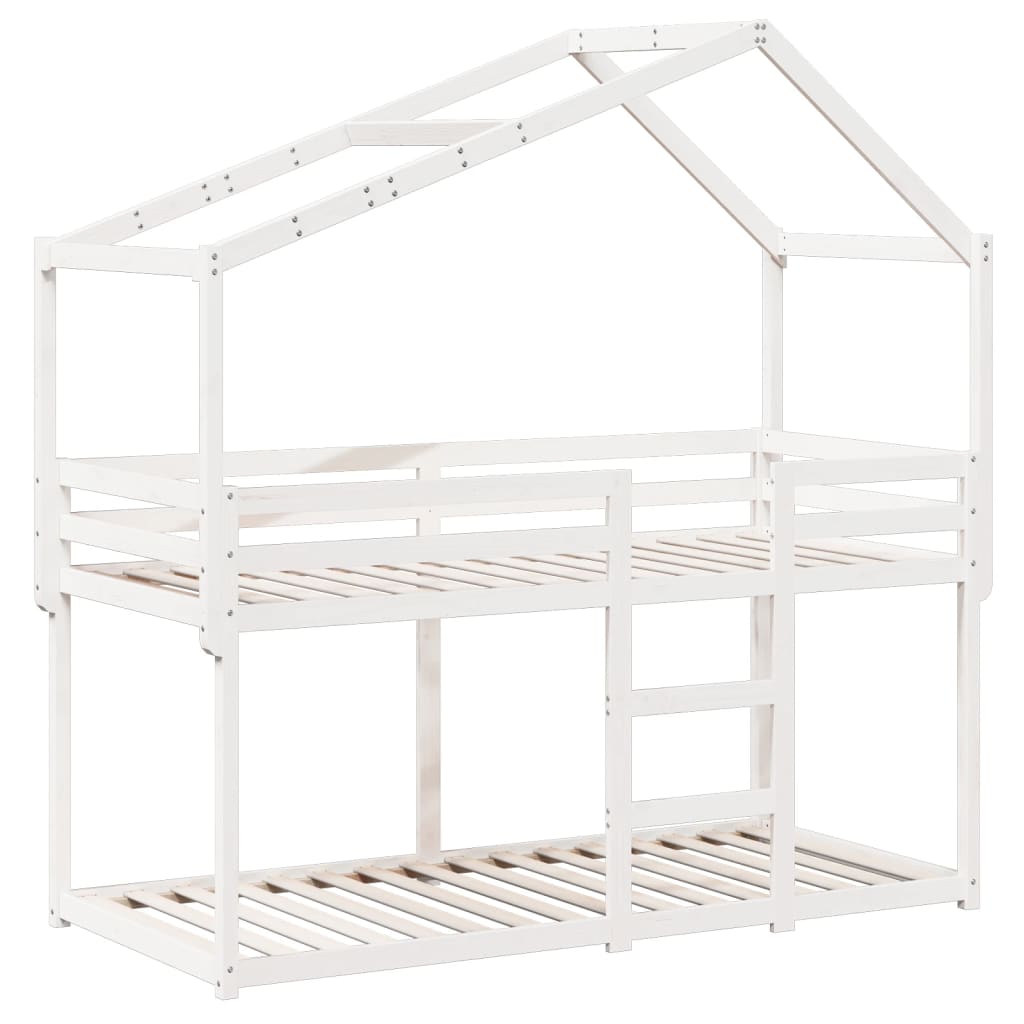 vidaXL Stapelbed met dak massief grenenhout wit 75x190 cm afbeelding