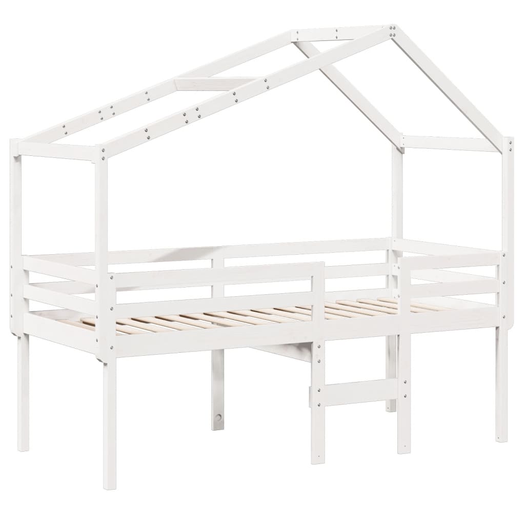 vidaXL Hoogslaper met dak massief grenenhout wit 90x200 cm, foto 2