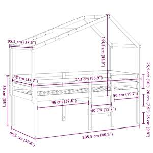 Patrová postel se střechou bílá 90 x 200 cm masivní borovice - obrázek 12