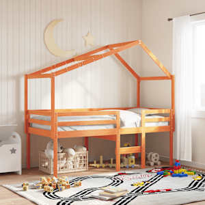 Visoka postelja s streho voščeno rjava 90x200 cm trdna borovina