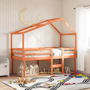 Visoka postelja s streho voščeno rjava 80x200 cm trdna borovina