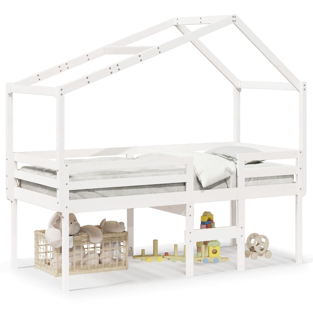 Thumbnail - vidaXL Hochbett mit Dach Weiß 90x190 cm Massivholz Kiefer