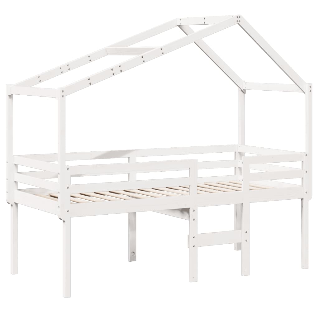 vidaXL Hoogslaper met dak massief grenenhout wit 90x190 cm, foto 2
