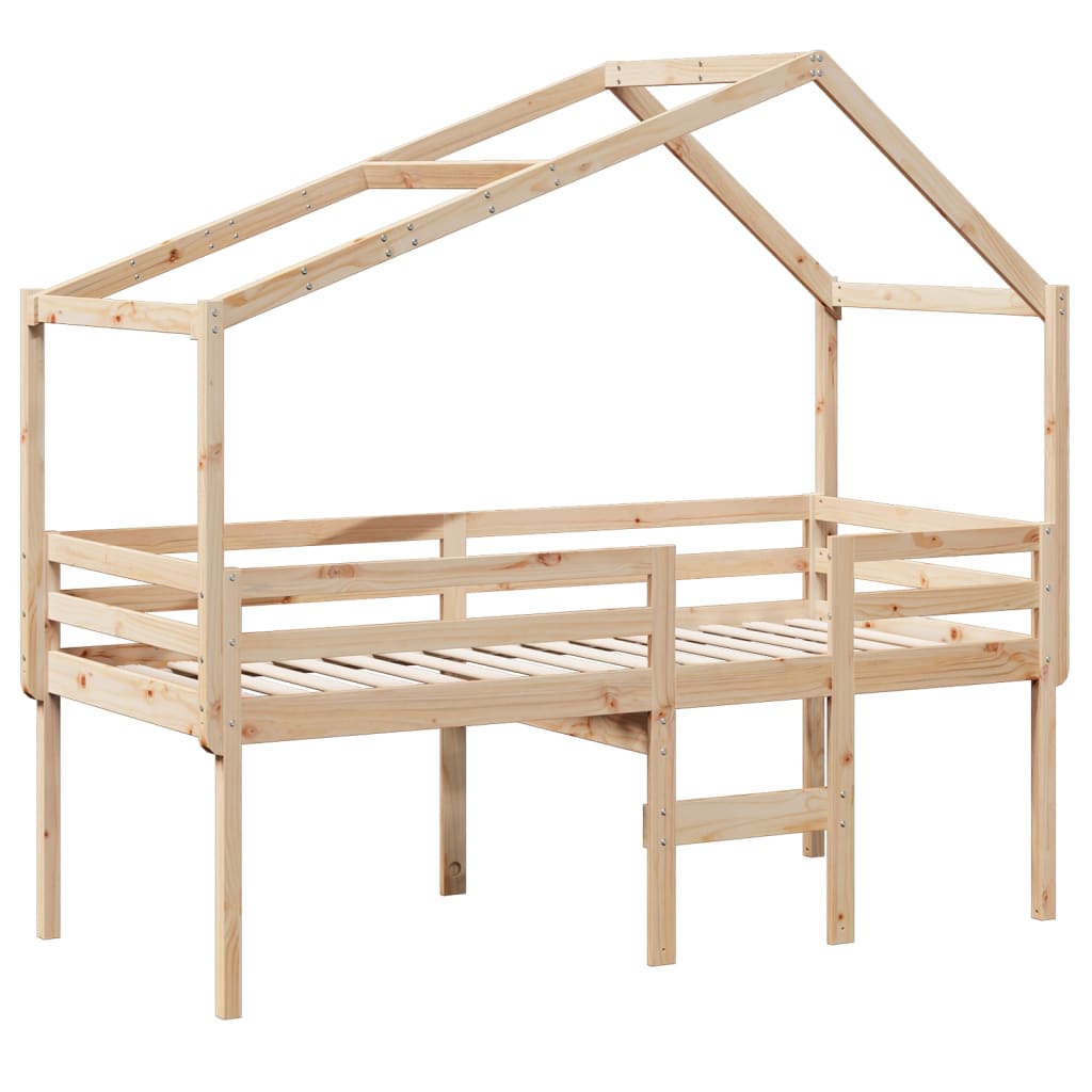 vidaXL Hoogslaper met dak massief grenenhout wasbruin 75x190 cm afbeelding