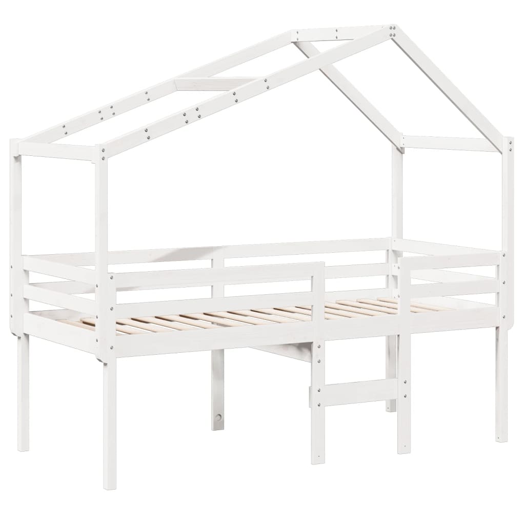 vidaXL Hoogslaper met dak massief grenenhout wit 75x190 cm afbeelding