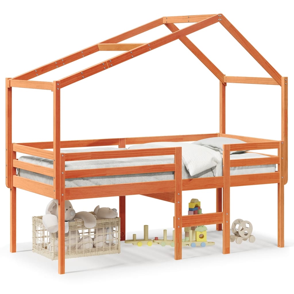 Thumbnail - vidaXL Hochbett mit Dach Wachsbraun 75x190 cm Massivholz Kiefer