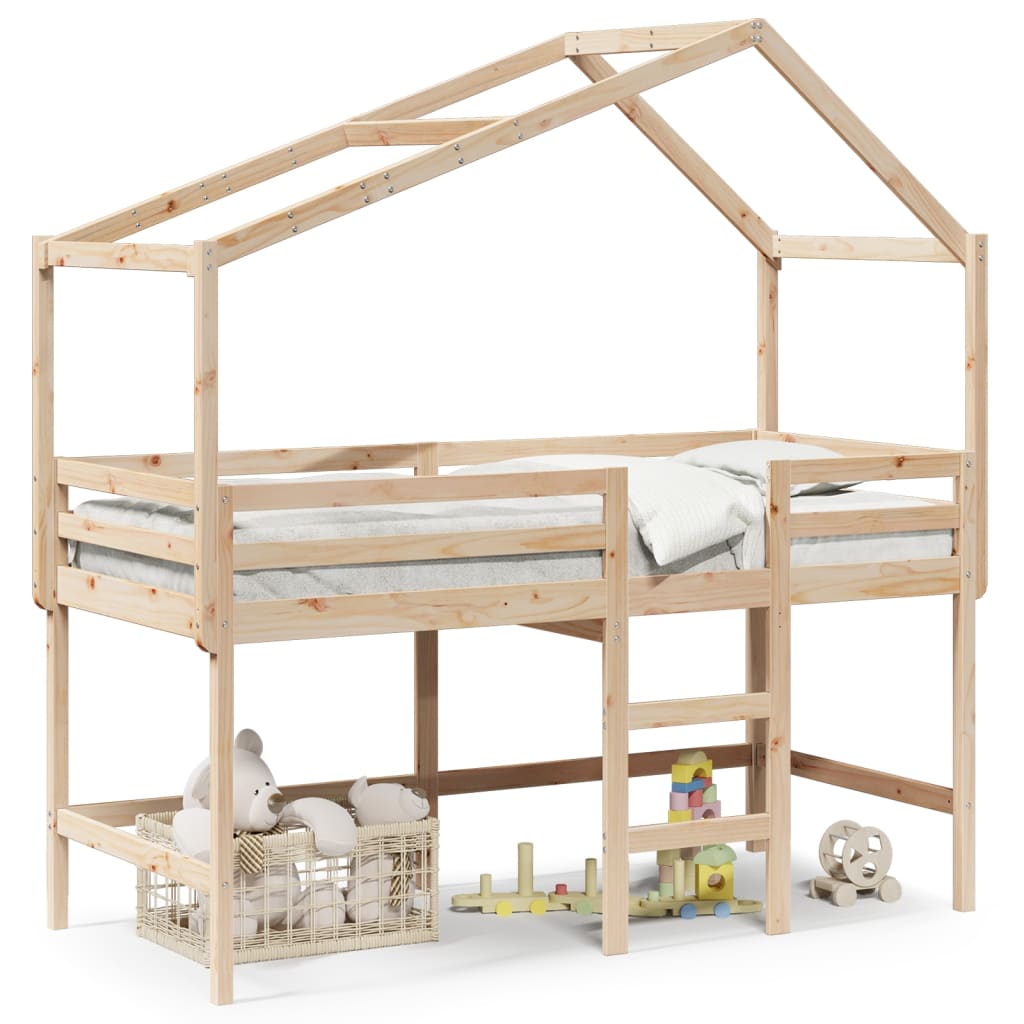 Thumbnail - vidaXL Hochbett mit Leiter und Dach 90x200 cm Massivholz Kiefer