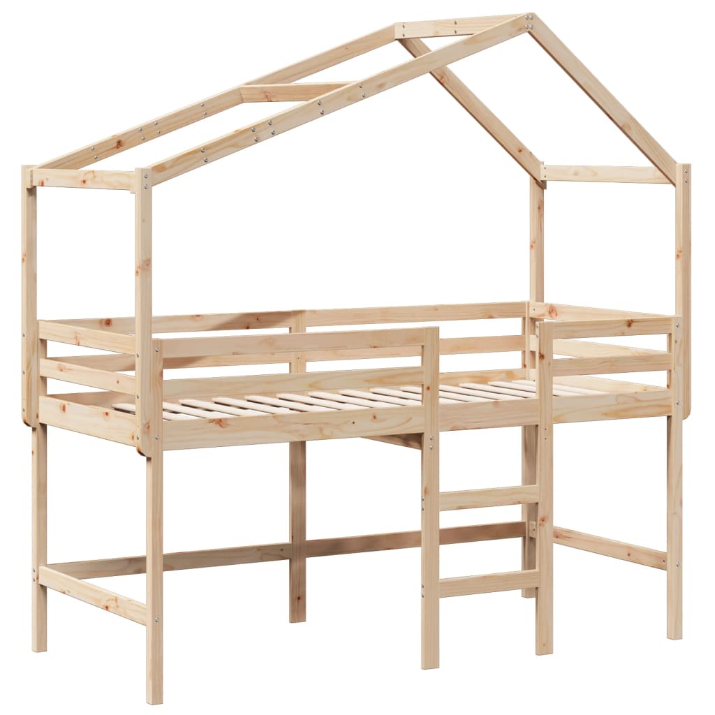 vidaXL Halfhoogslaper met ladder en bedhuis grenenhout 90x200 cm afbeelding