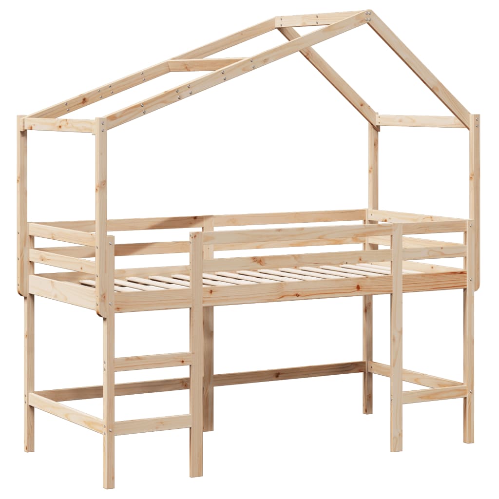 vidaXL Halfhoogslaper met ladder en bedhuis grenenhout 90x200 cm afbeelding