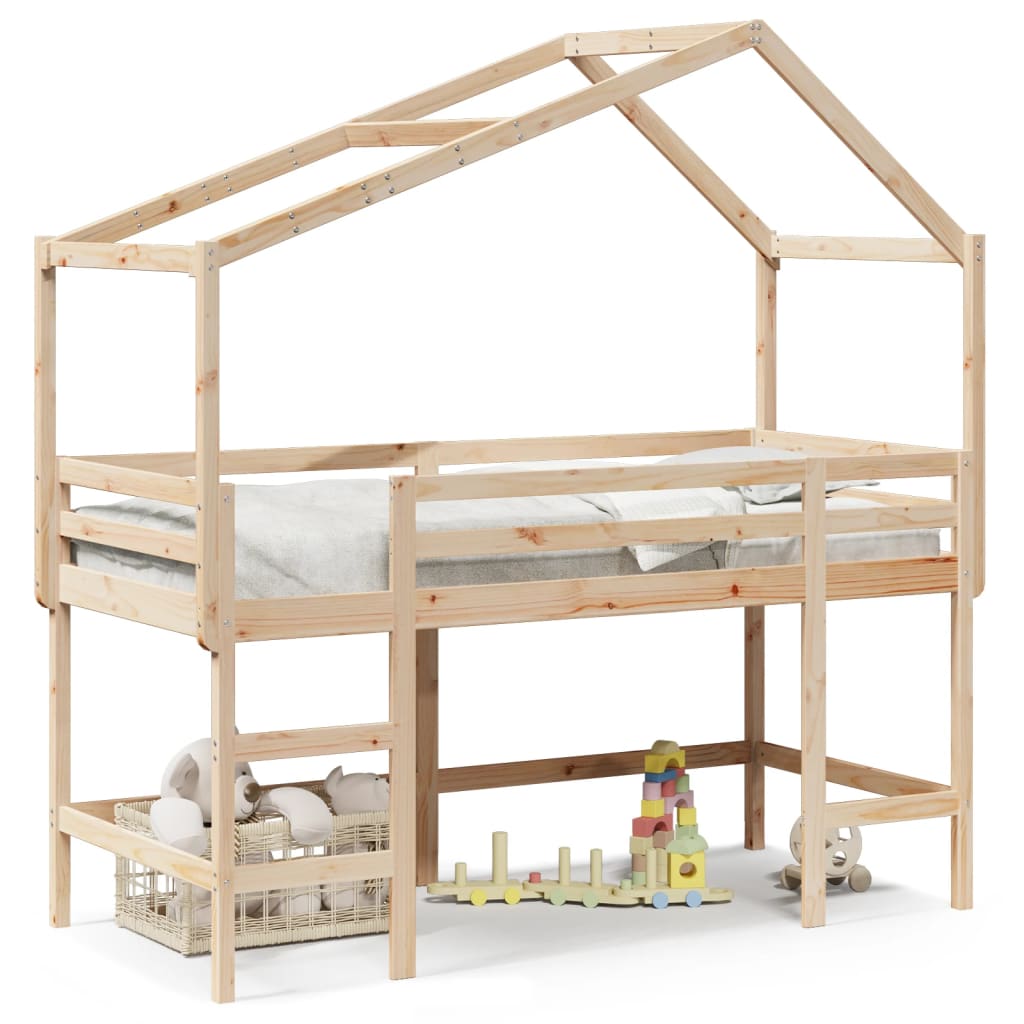 vidaXL Halfhoogslaper met ladder en bedhuis grenenhout 80x200 cm bruin, foto 3