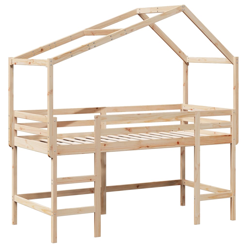 vidaXL Halfhoogslaper met ladder en bedhuis grenenhout 80x200 cm bruin, foto 2