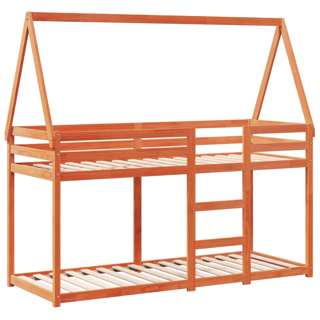 vidaXL Stapelbed met dak massief grenenhout wasbruin 75x190 cm afbeelding