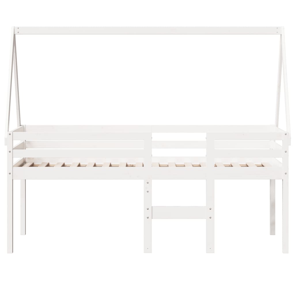 vidaXL Hoogslaper met dak massief grenenhout wit 90x200 cm, foto 4