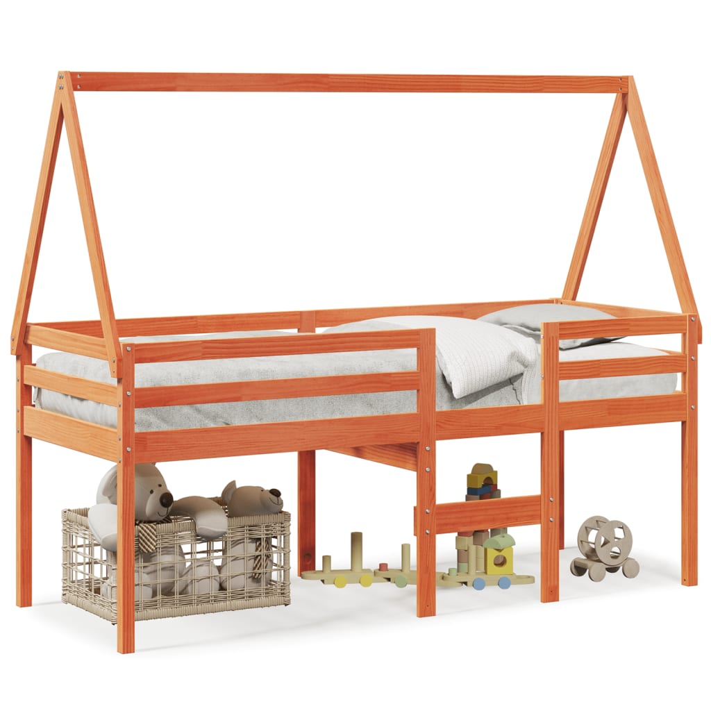 Thumbnail - vidaXL Hochbett mit Dach Wachsbraun 90x200 cm Massivholz Kiefer