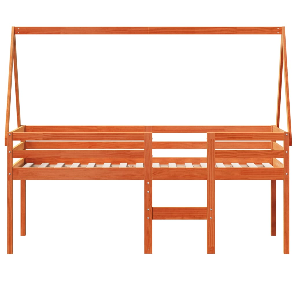 vidaXL Hoogslaper met dak massief grenenhout wasbruin 90x200 cm bruin, foto 4
