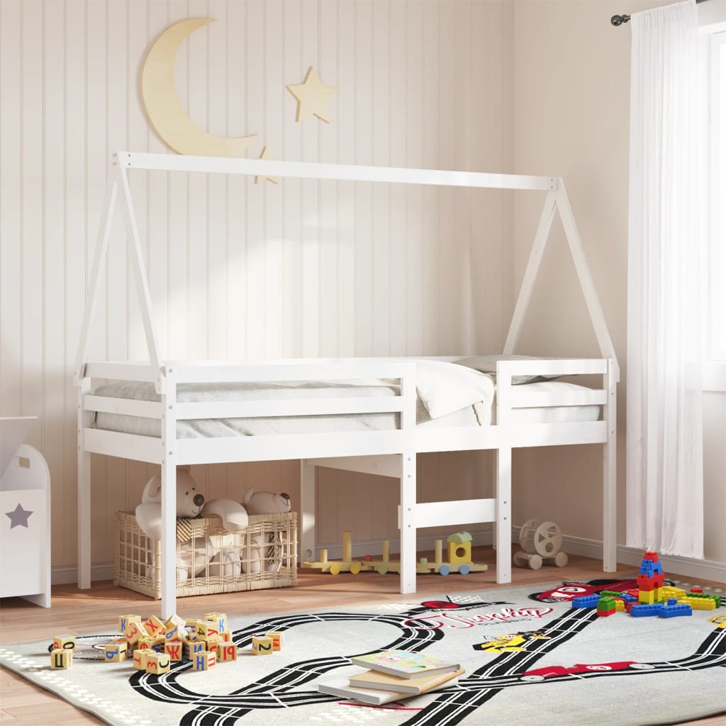 vidaXL Pat înalt cu acoperiș, alb, 80x200 cm, lemn masiv de pin