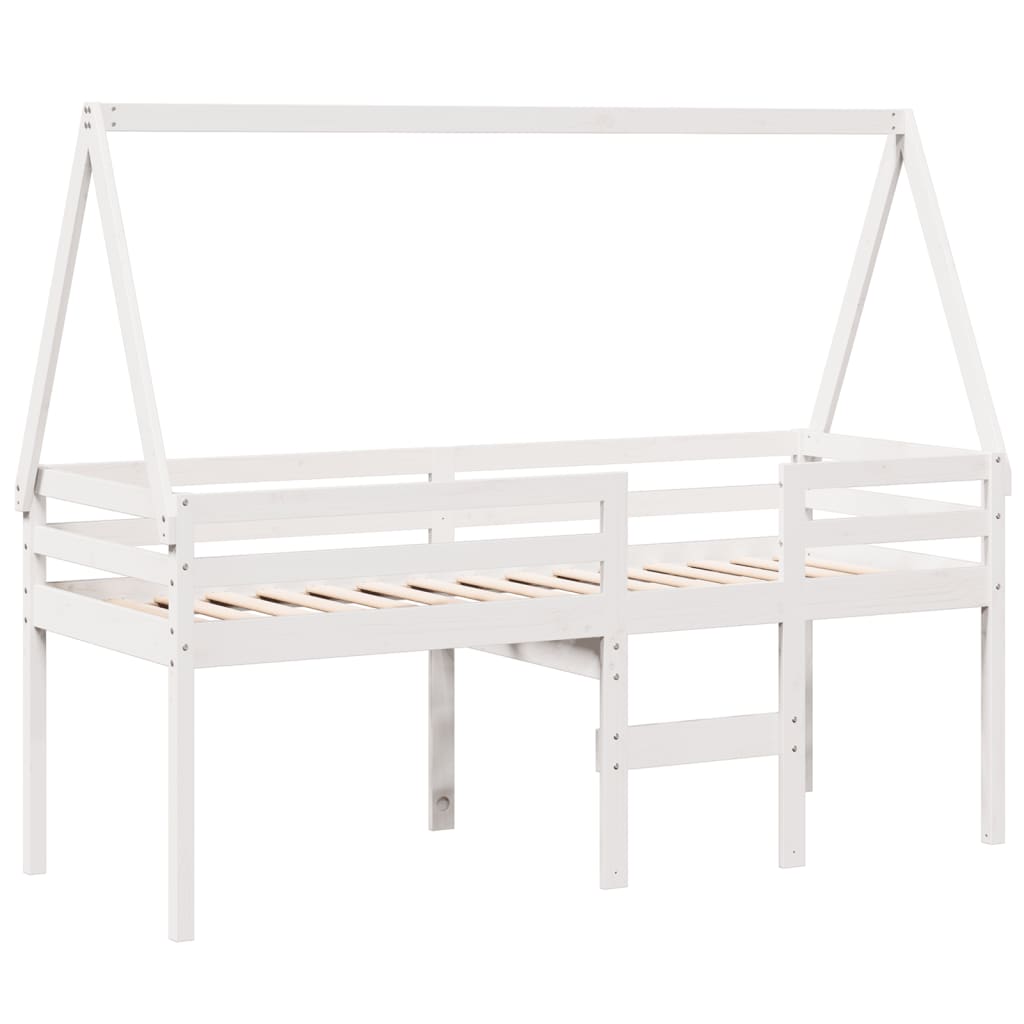 vidaXL Hoogslaper met dak massief grenenhout wit 90x190 cm, foto 2