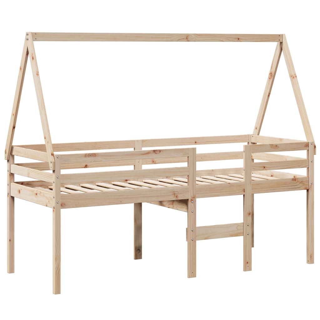 vidaXL Hoogslaper met dak massief grenenhout wasbruin 75x190 cm bruin, foto 2