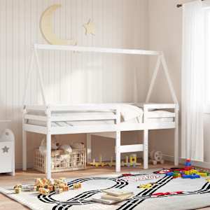 Visoka postelja s streho bela 75x190 cm trdna borovina