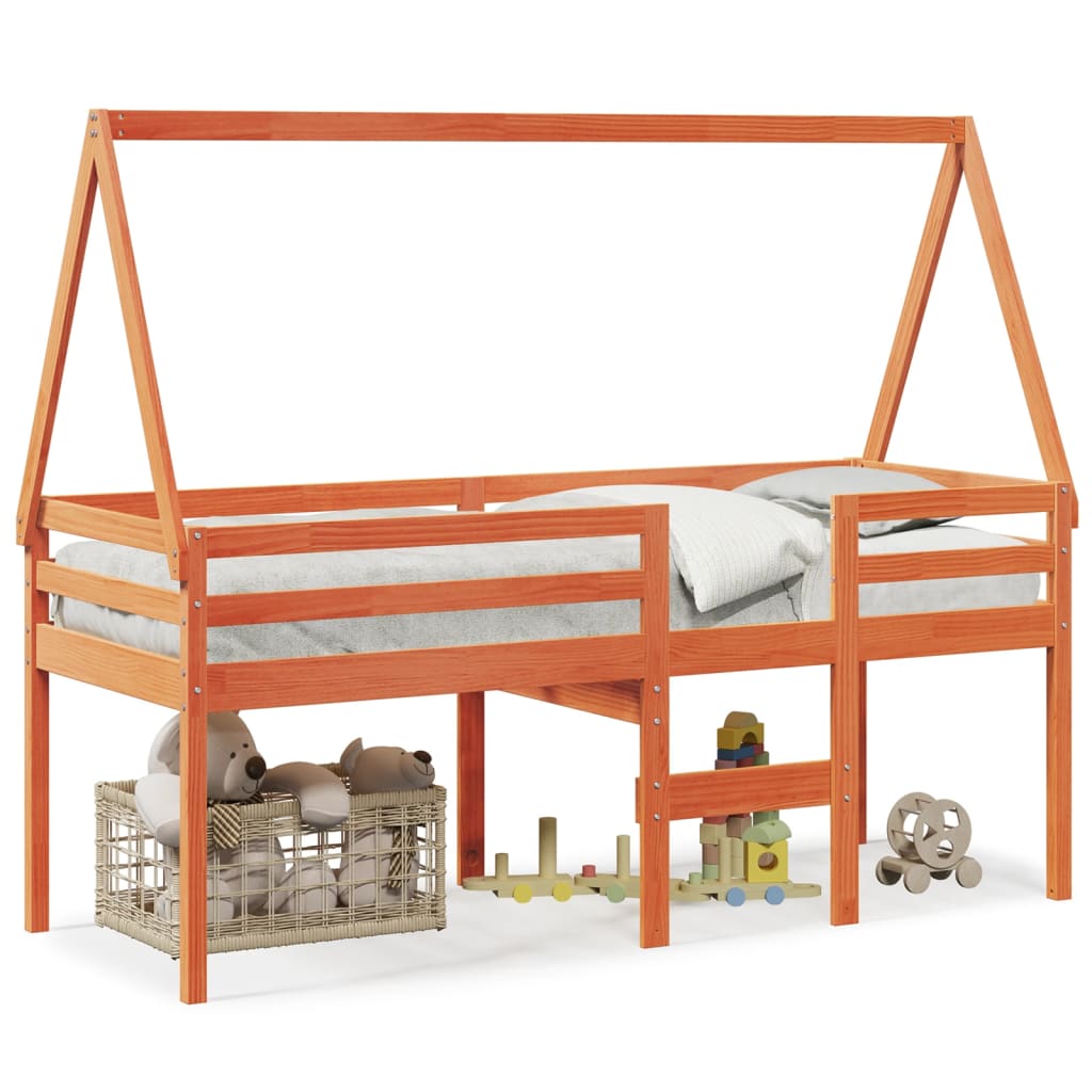 Thumbnail - vidaXL Hochbett mit Dach Wachsbraun 75x190 cm Massivholz Kiefer