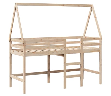 vidaXL Halfhoogslaper met ladder en bedhuis grenenhout 90x200 cm