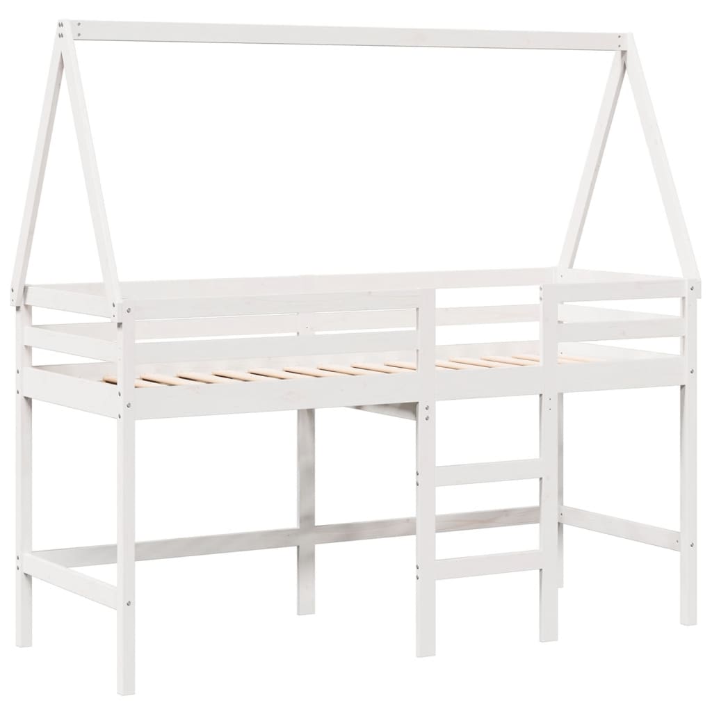 vidaXL Halfhoogslaper met ladder en bedhuis grenenhout wit 90x190 cm afbeelding