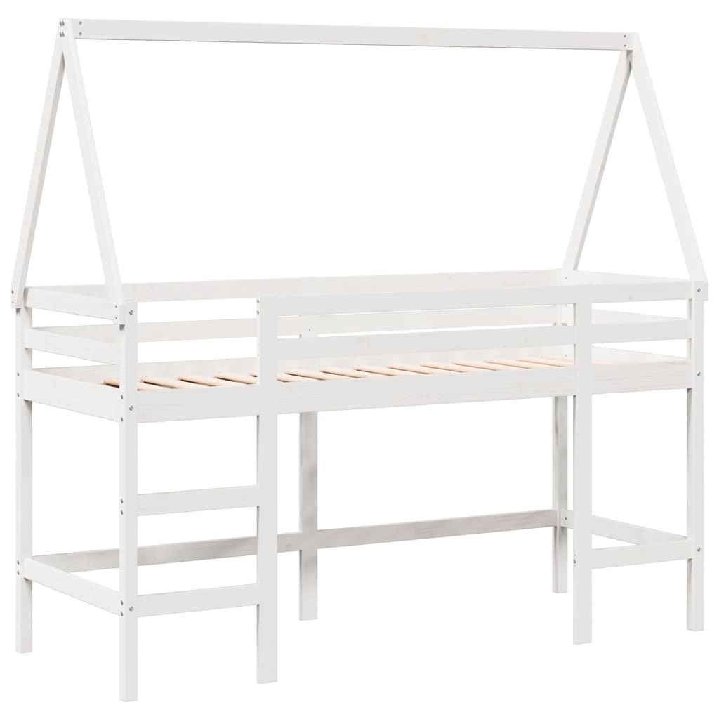 vidaXL Halfhoogslaper met ladder en bedhuis grenenhout wit 90x200 cm afbeelding