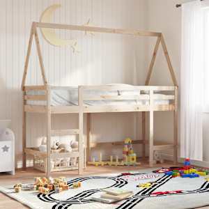 Posteljni okvir z lestvijo in streho 80x200 cm borovina