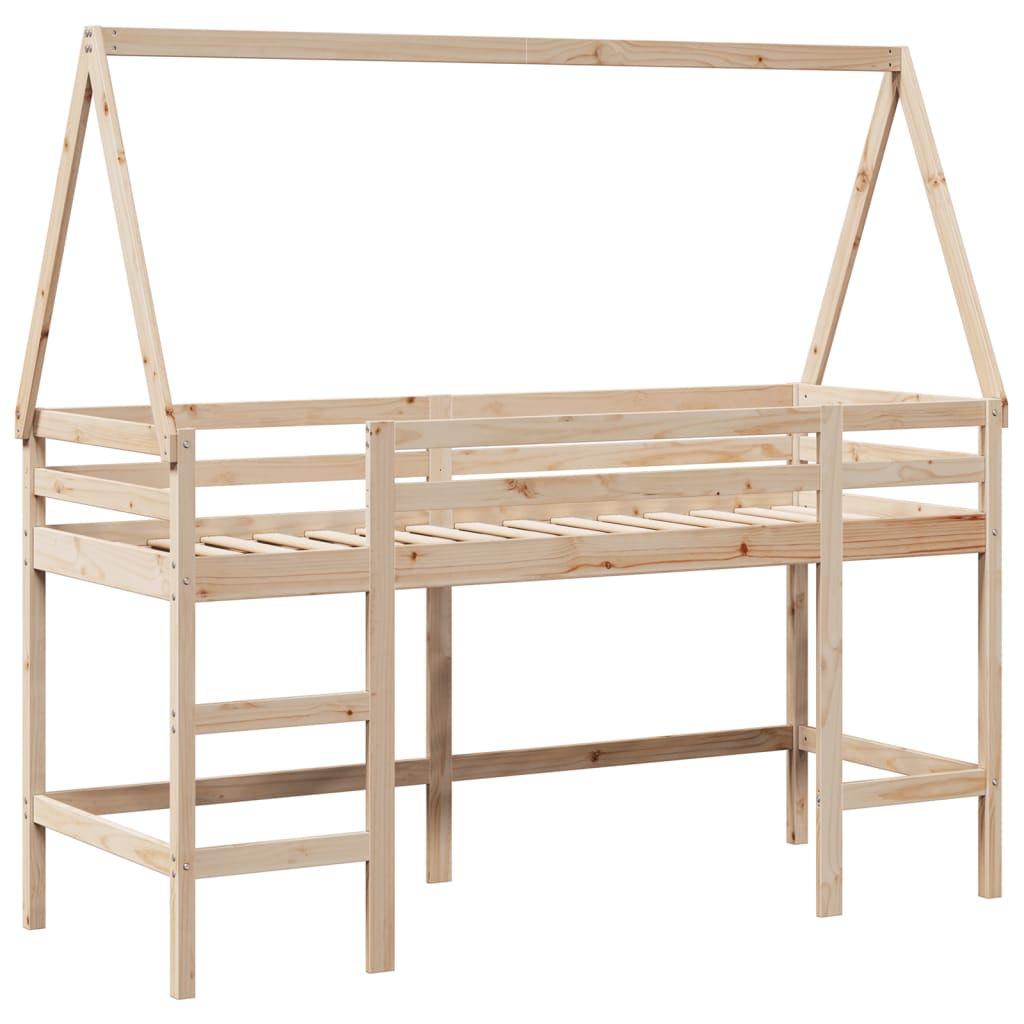 vidaXL Halfhoogslaper met ladder en bedhuis grenenhout 90x190 cm afbeelding