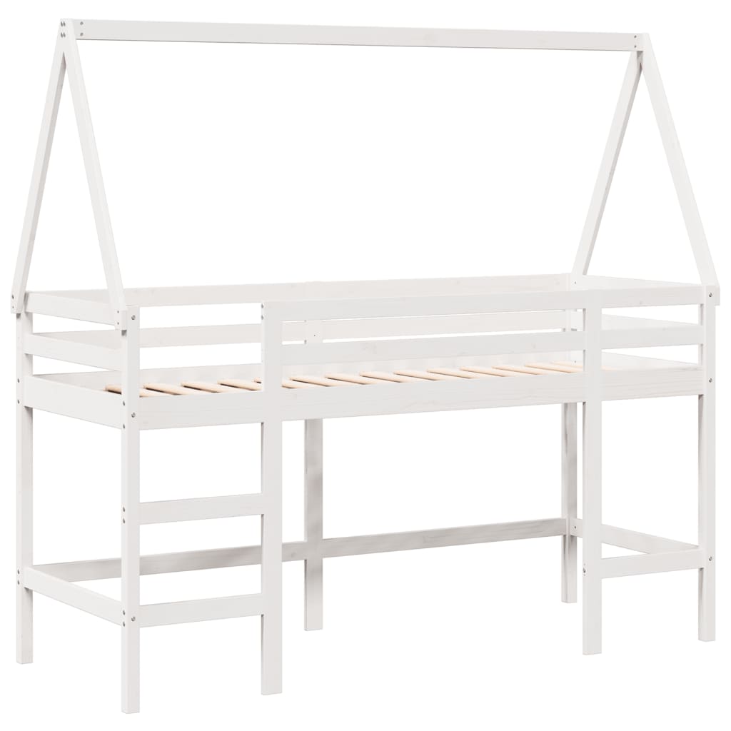 vidaXL Halfhoogslaper met ladder en bedhuis grenenhout wit 90x190 cm afbeelding