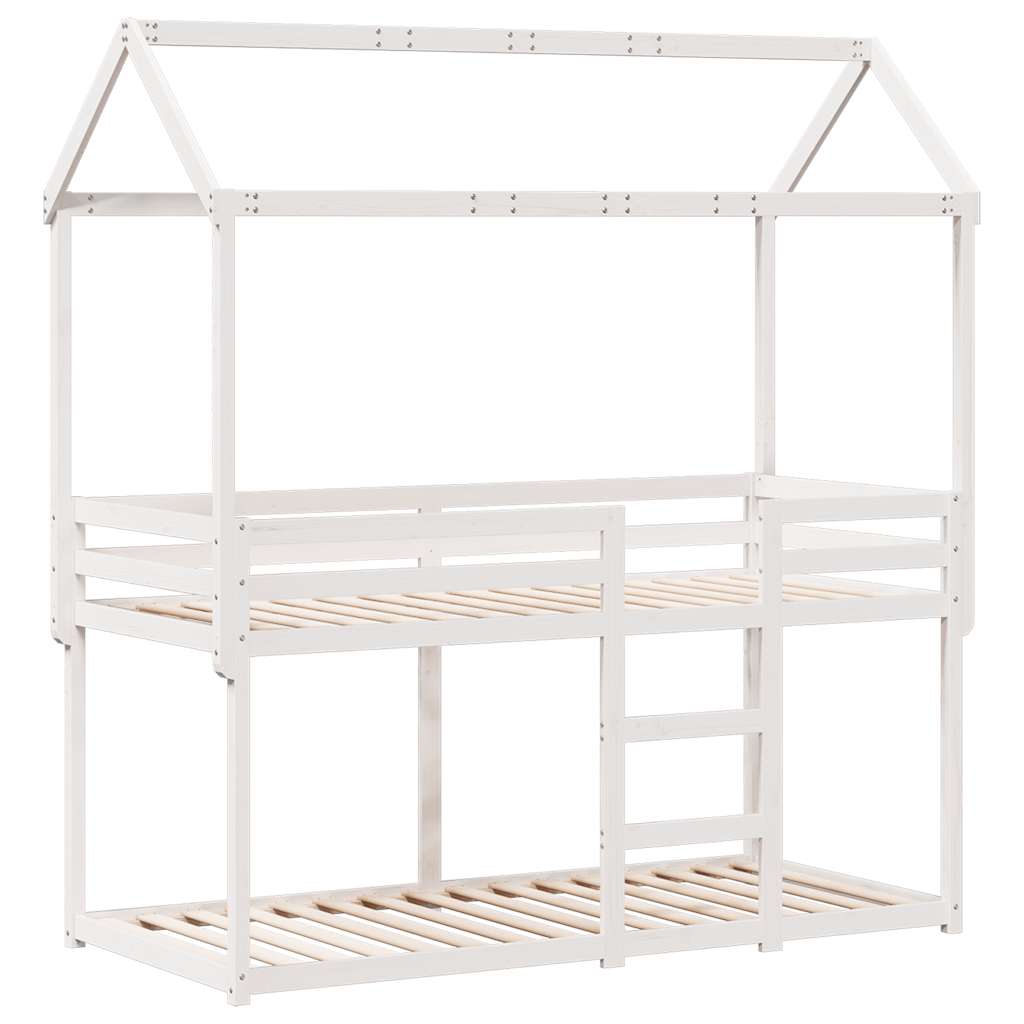 vidaXL fehér tömör fenyőfa ágy emelettel és tetővel 90 x 200 cm