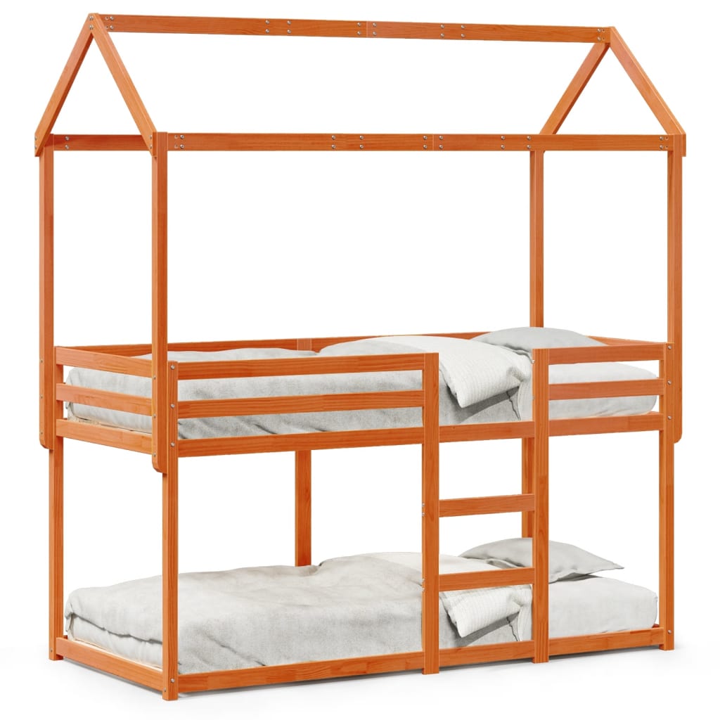 Thumbnail - vidaXL Etagenbett mit Dach Wachsbraun 80x200 cm Massivholz Kiefer
