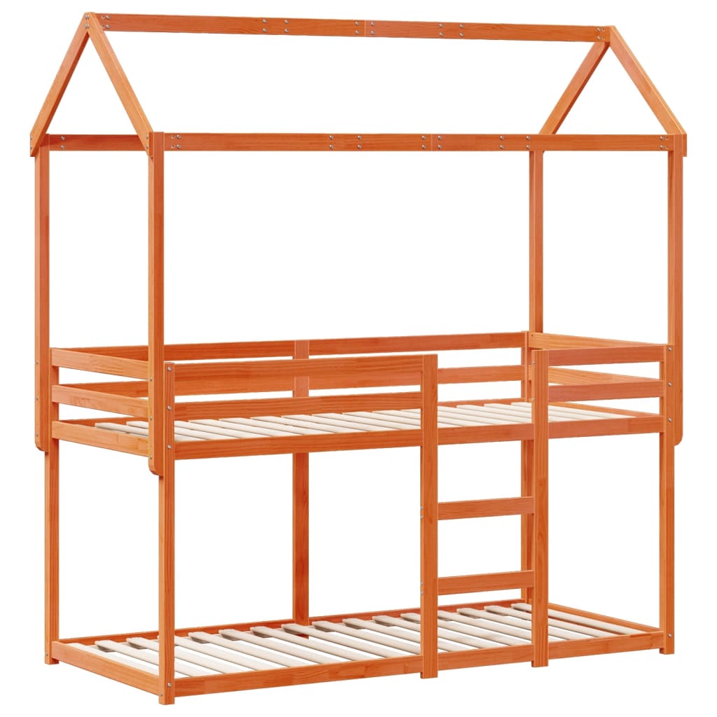 vidaXL Stapelbed met dak massief grenenhout wasbruin 80x200 cm afbeelding