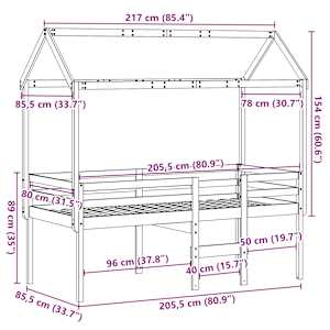 Patrová postel se střechou 80 x 200 cm masivní borové dřevo - obrázek 12