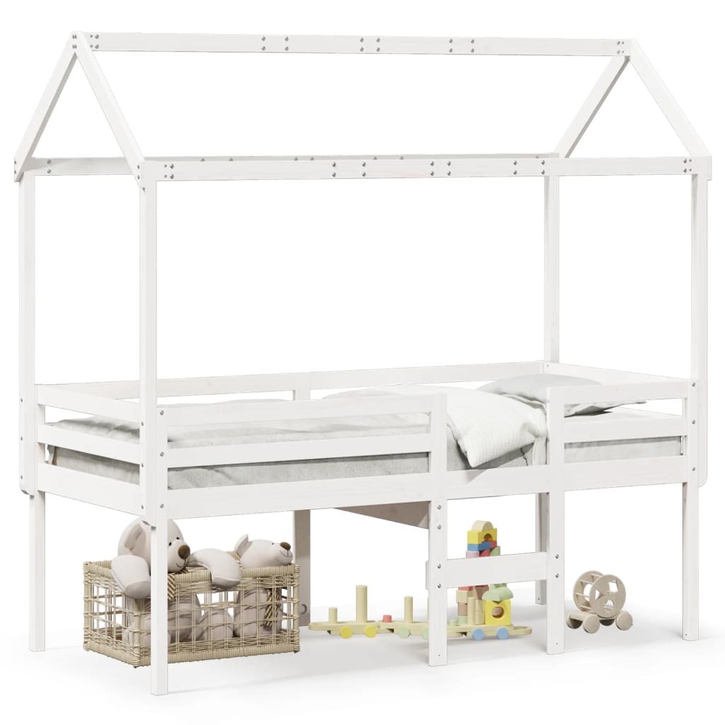Thumbnail - vidaXL Hochbett mit Dach Weiß 80x200 cm Massivholz Kiefer