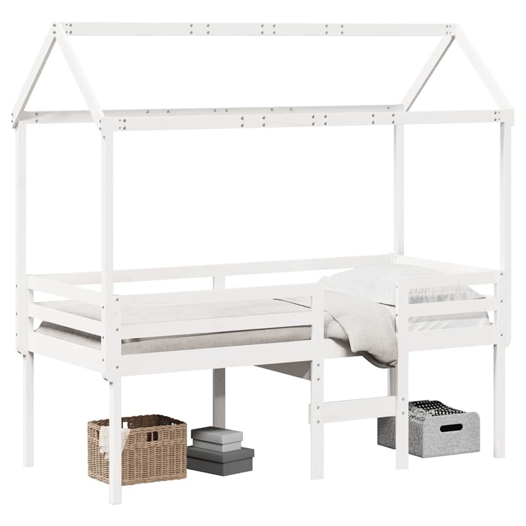 vidaXL Hoogslaper met dak massief grenenhout wit 90x190 cm, foto 3