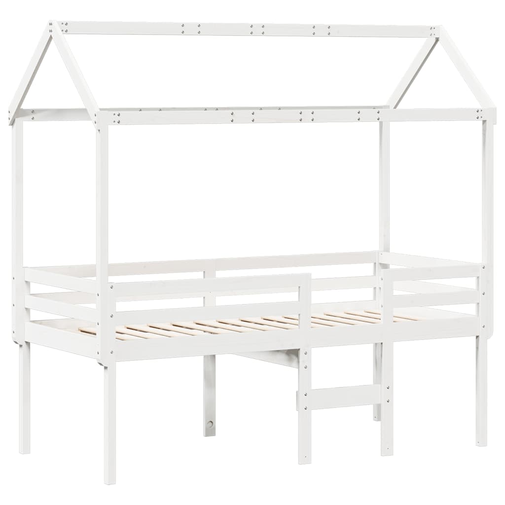 vidaXL Hoogslaper met dak massief grenenhout wit 90x190 cm, foto 2