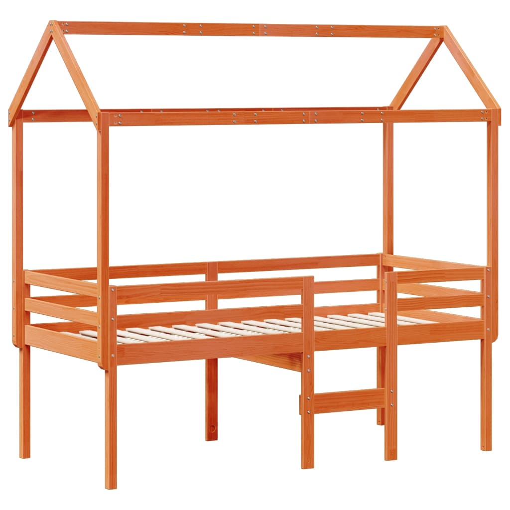 vidaXL Hoogslaper met dak massief grenenhout wasbruin 90x190 cm afbeelding