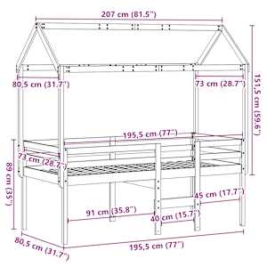 Patrová postel se střechou 75 x 190 cm masivní borové dřevo - obrázek 12