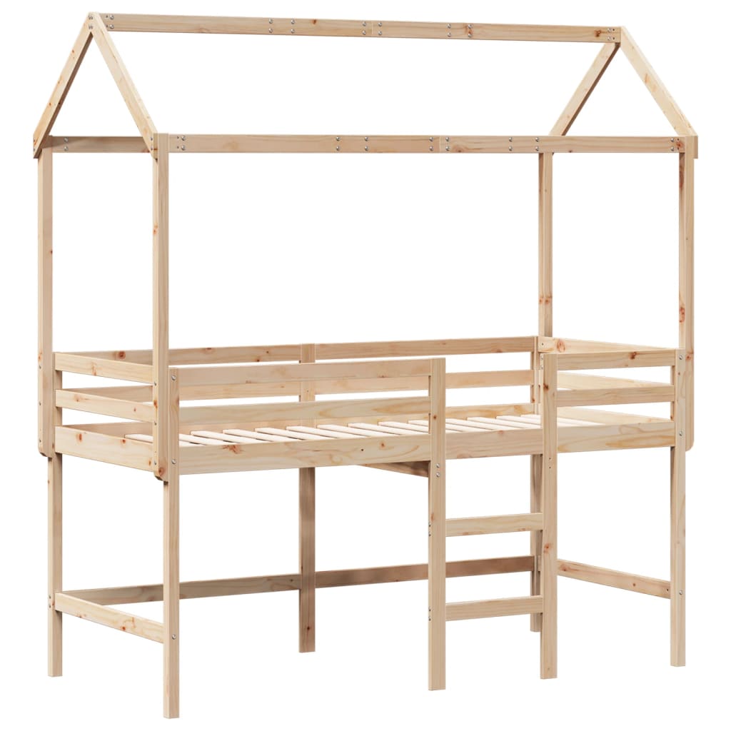 vidaXL Halfhoogslaper met ladder en bedhuis grenenhout 90x200 cm afbeelding